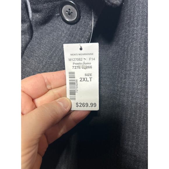 Pronto Uomo Coat 2XL TALL Charcoal Gray Plaid Wool Blend NEW Double Breasted Pea - Picture 4 of 11